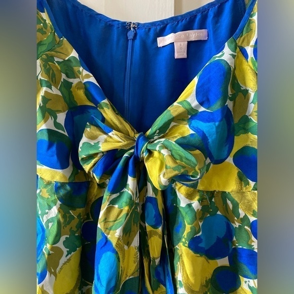 Rebecca taylor 100% silk bright pear fruit print midi dress tie front - Picture 5 of 13